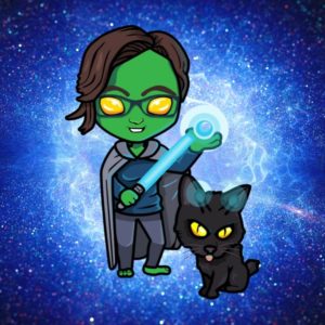 Skye with alien cat